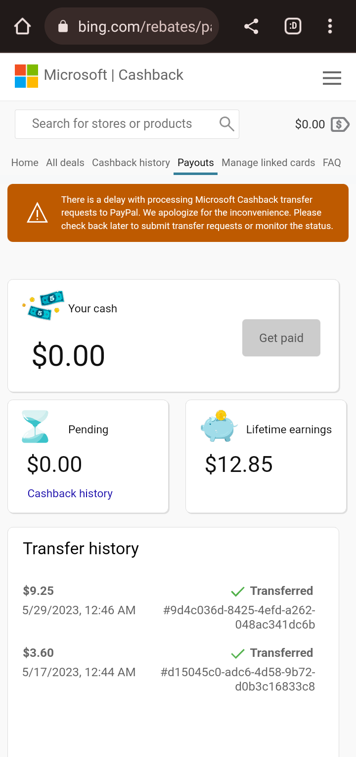 Anyone Seeing This Message On Microsoft Cashback Amp Quot There Is A Delay With Processing Microsoft