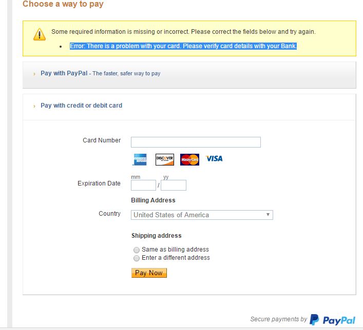 Api Paypal Test Credit Card Not Working In Test Mode Stack Overflow