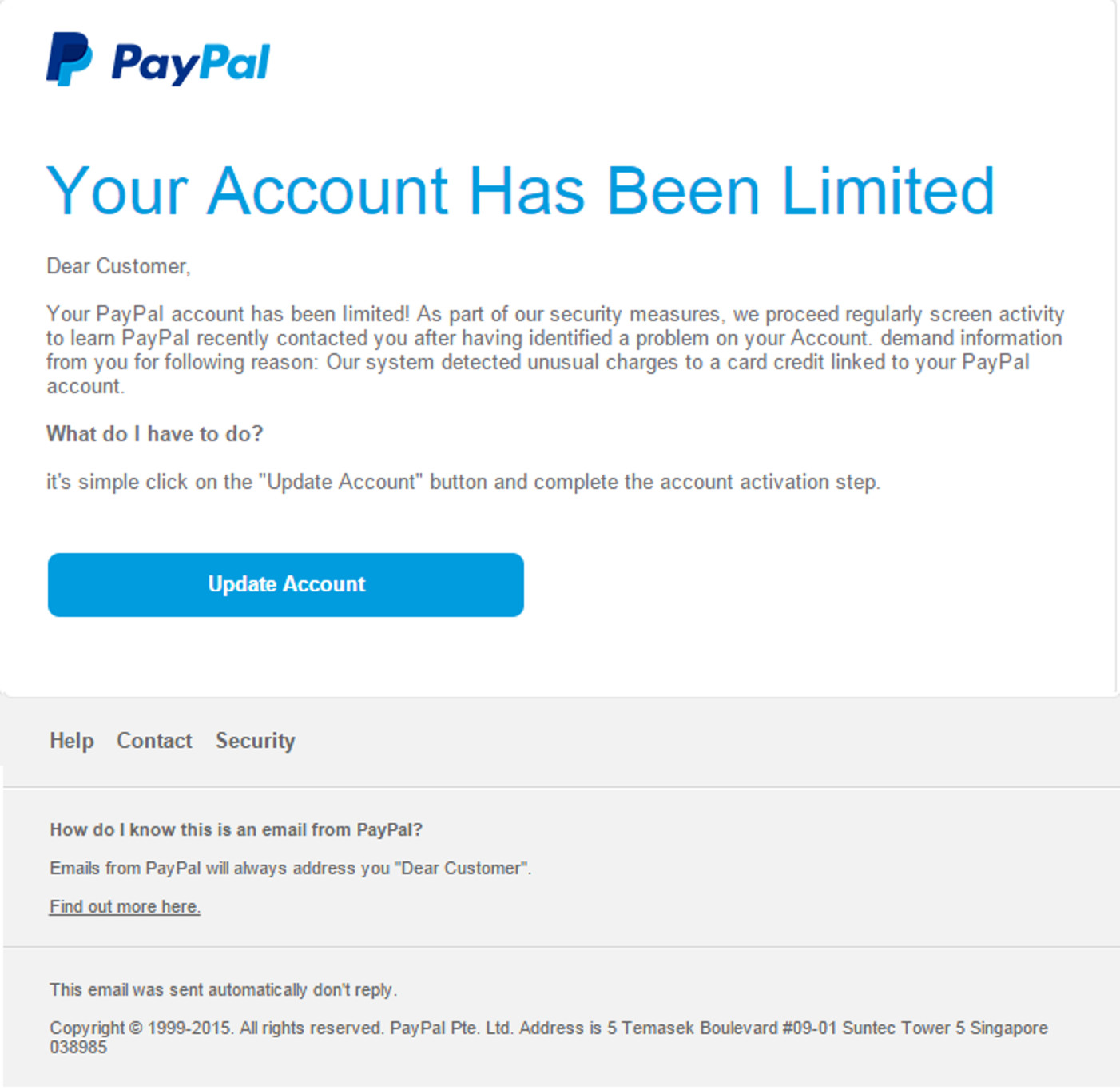 Cheeky Paypal Phishing Email Mailshark