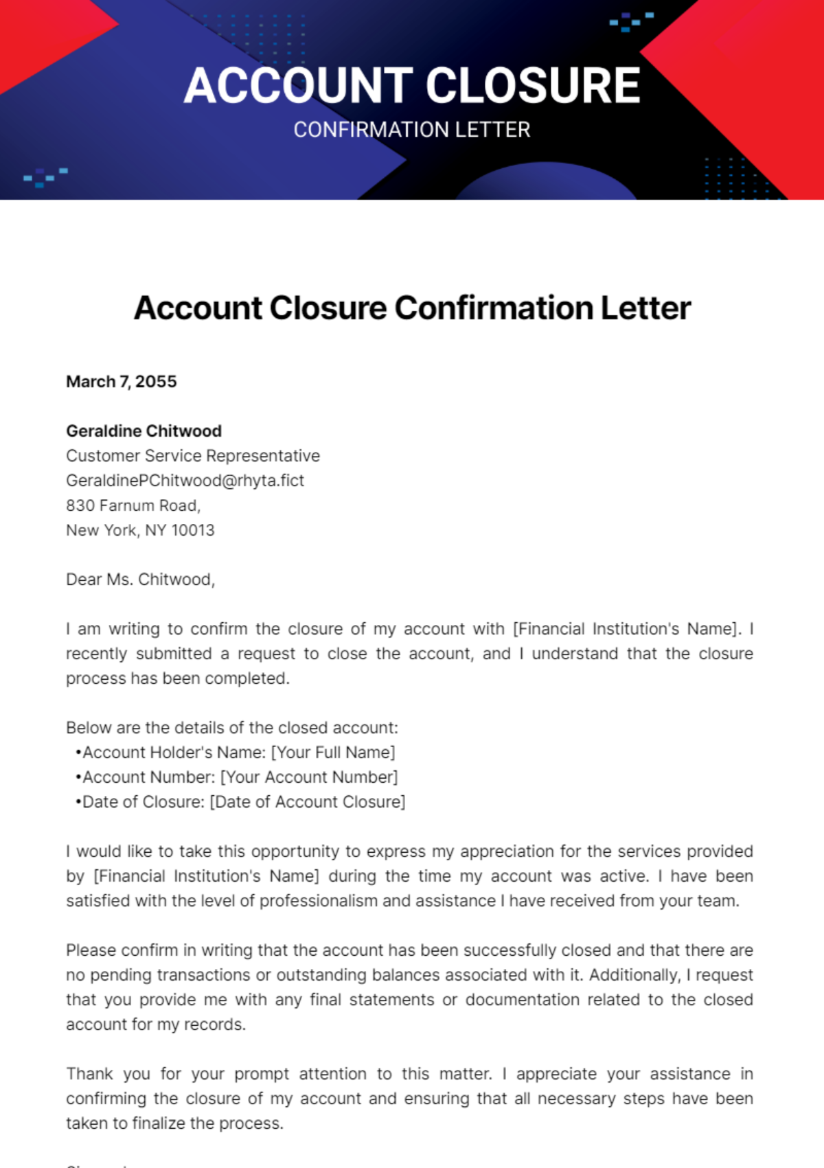 Free Account Closure Confirmation Letter Template Edit Online Amp Download Template Net