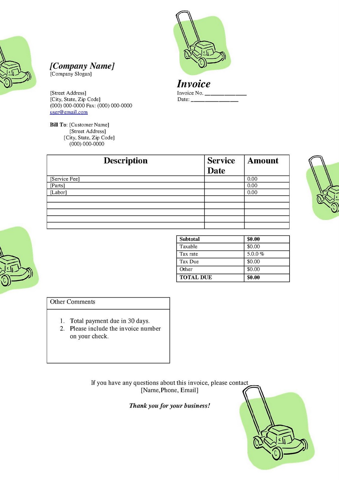 Free Lawn Care Invoice Template Download Now Invoiceowl