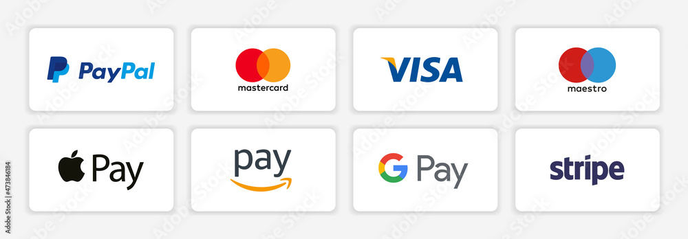 Online Payment Methods Icons Set Paypal Mastercard Visa Maestro Apple Pay Amazon Pay