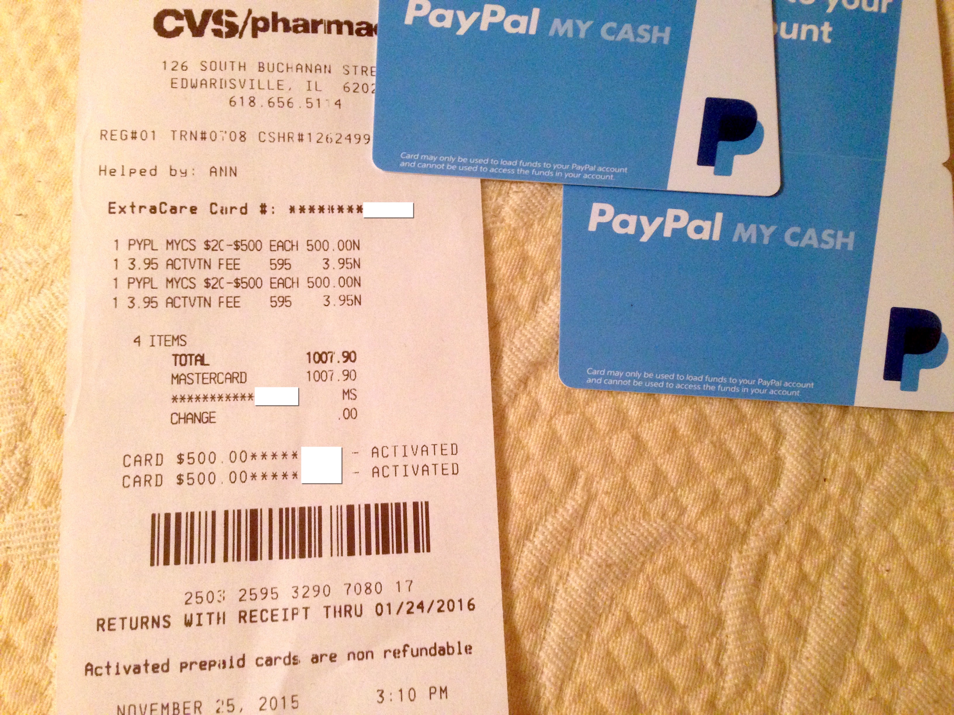 Paypal My Cash Cards With Credit Cards At Cvs Still Working But Ymmv Out And Out