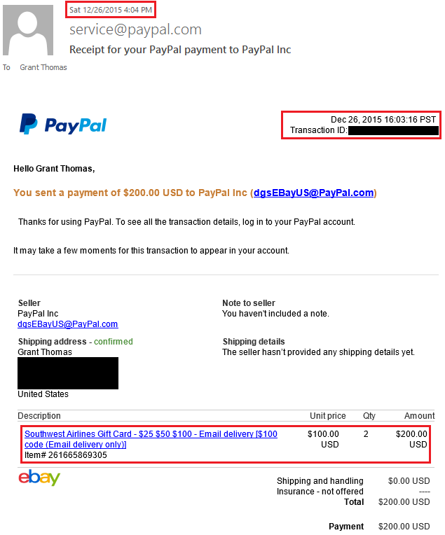 Paypal Receipt 200 Swa Gc Travel With Grant