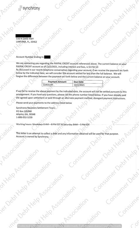 Settlement Letter From Paypal Synchrony Bank Consumer Debt Help