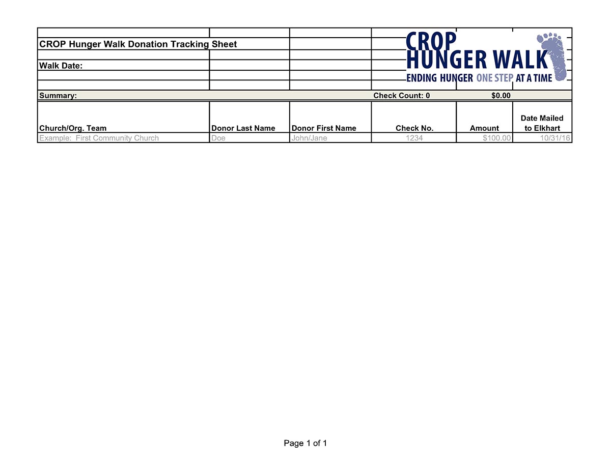 Treasurer Donation Tracking Form Crop Hunger Walk Resources